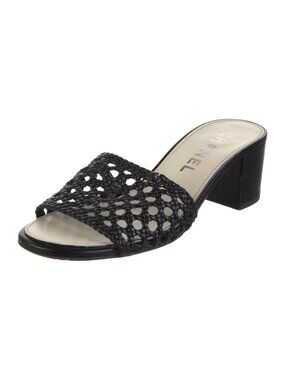 Chanel Woven CC Logo Black Leather Slides Sandals